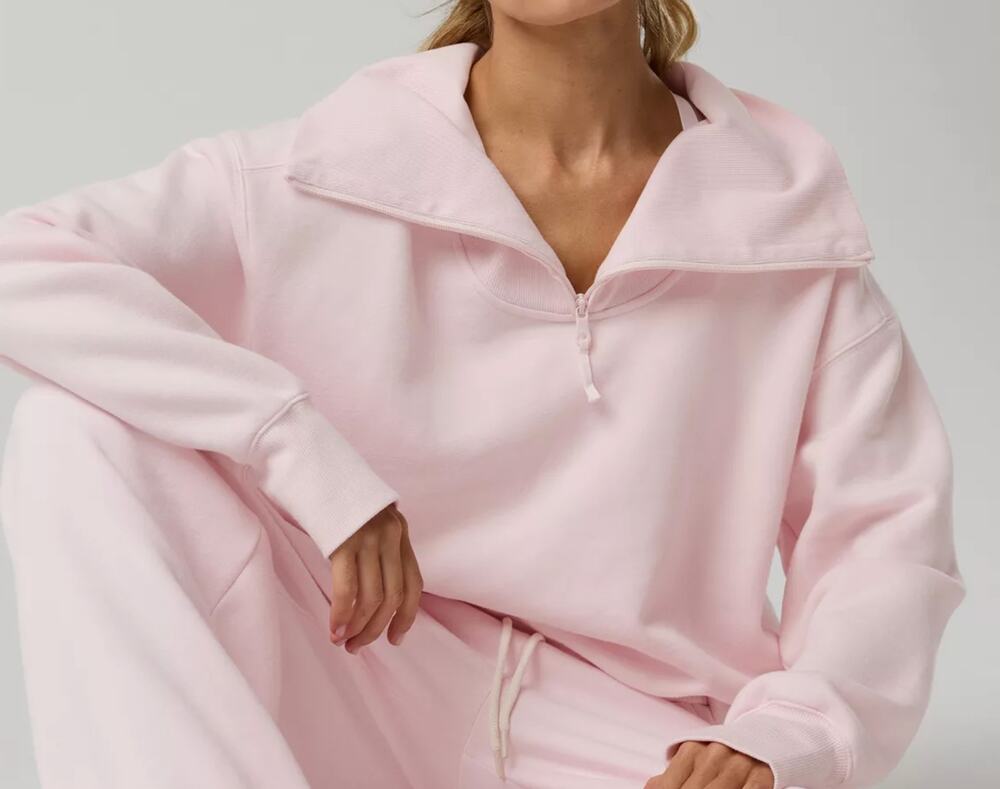Offline by Aerie light pink pullover cloud fleece 1/4 zip jacket womens size XXS